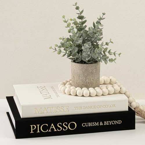 Fveuc Set of 2 Linen Decorative Books with Hidden Storage – Chic Housewarming & Christmas Gift Idea, Monochrome Faux Book Box for Shelf and Coffee Table Decor (White & Black)