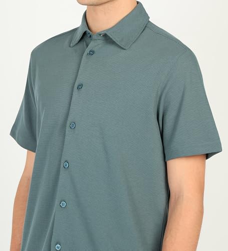 Image of Alan Jones Clothing Men's Waffle Knit Shirt | Casual Relaxed Fit Short Sleeve Button Down | Textured Cotton Blend Shirt