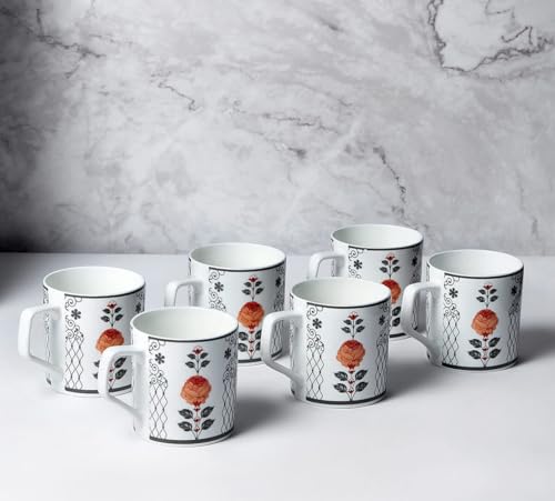 Image of India Circus by Krsnaa Mehta Onyx Elegance Bone China Coffee Mug Set of 6 | Tea Cup with Handles | Microwave and Dishwasher Safe | Designer Multicolor | 220 mL Each