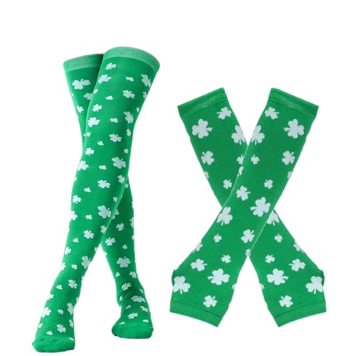 Image of St. Patrick's Day Socks Shamrock Socks and Gloves Set Irish Carnival Socks Set
