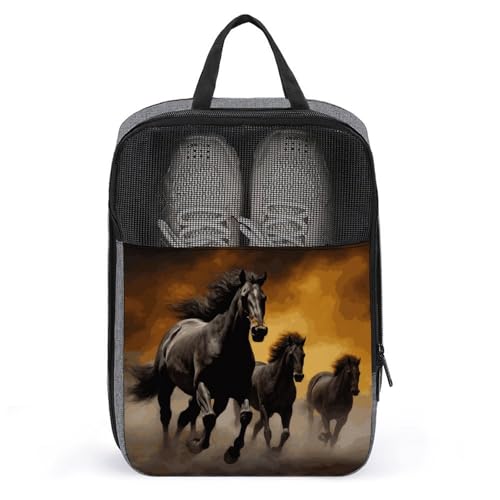 Bolsas para zapatos con asa y estampado de caballos negros
