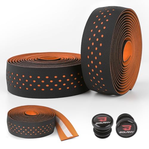 BOLANY Lenkerband für Rennrad, 2 Rollen PU-Oberfläche EVA-Schaum Lenkerbänder mit Endkappen