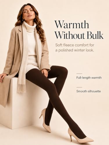 Image of DancMolly Opaque Fleece Lined Tights for Women, High Waist Warm Winter Thermal Control Top Pantyhose