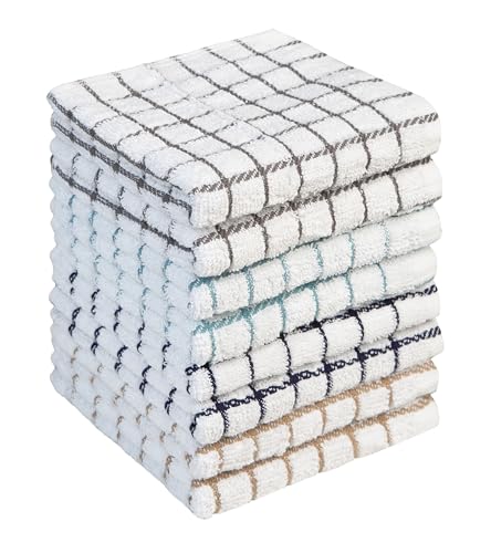 Image of Bumble Dish Cloths (8 Pack) | 12 inch x 12 inch | 100% Cotton Kitchen Towels | 406 GSM | Soft, Highly Absorbent & Durable Dish Towels for Kitchen | Multicoloured Checked