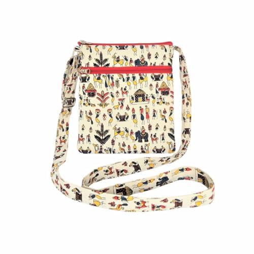 Image of GREEN CRAFT Canvas Sling Bag for Women | (8 X 9) Inch | Sling Bag Series, Shopping & College Bag with Adjustable Strap - Multicolor