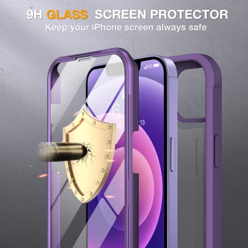 Image of Miracase Glass Series for iPhone 12 /12 Pro Case 6.1 inch, Upgraded Full-Body Rugged Phone Bumper Case Cover with Built-in 9H Tempered Glass Screen Protector and Camera Protector, Purple