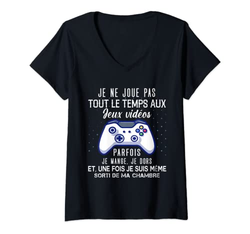 Femme Accro Aux Jeux Vidéo Idée Cadeau Pour Ado Gamer Video Game T-Shirt avec Col en V