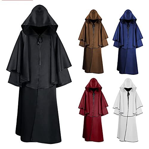 Muzboo Robe à capuche pour adulte - Cape médiévale de magicien de la mort - Cape de sorcière d'Halloween - Robe de chevalier - Cosplay - Bordeaux - XL