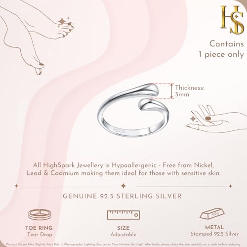 Image of HighSpark Silver Toe Ring /Band Ring for Women | 92.5 Sterling Silver Adjustable Toe Rings | 1 Piece Only | Minimal & Elegant Designs