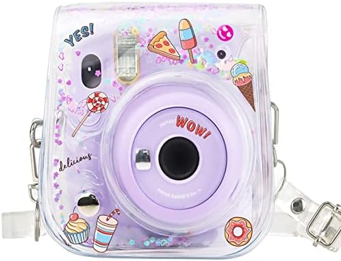 Mini Camera Protective Case for Instax Mini 11/9/8 Instant Camera, Premium Camera Bag Cover with Removable Adjustable Strap Gifted Sticker(Transparent Bling Style)