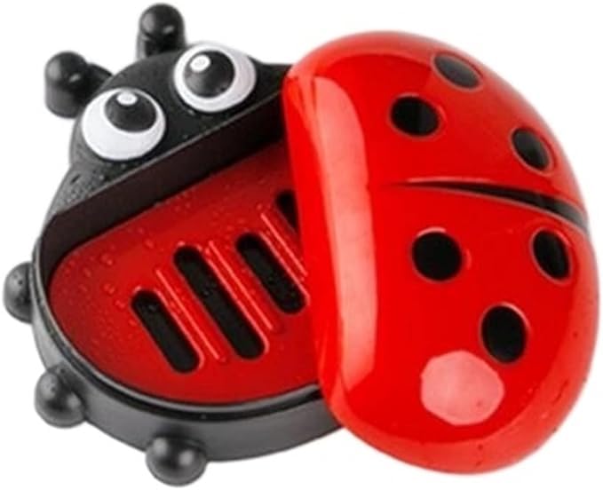 Ladybug Shape Double Layer Soap Box Dish Holder with Cover for Kids Bathroom and Basin, Soap Dish Holder, Double Layer Drain Compartment Soap Tray Bathroom Storage Random Color 1Pcs