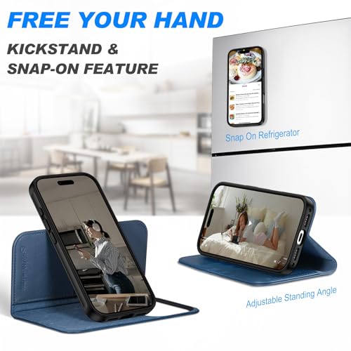 SHIELDON Detachable Wallet Case for iPhone 17 Pro 6.3-inch | Genuine Leather, 2 in 1, Wireless Charging, RFID Blocking Card Holder, Kickstand, Folio, Magnetic, Shockproof Interior Cover - Royal Blue by SHIELDON - Image 6