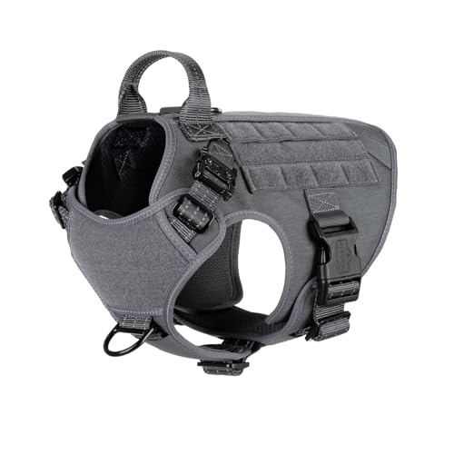 ICEFANG Tactical Dog Harness, Medium Size,2X Metal Buckle,Working Dog MOLLE Vest with Handle,No...