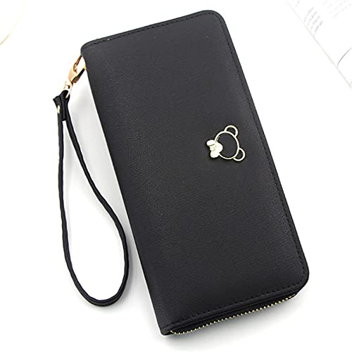 New Ladies Long Fashion Korean Wallet Zipper Bag Multi-Card Clutch Ladies Wallets (Black)