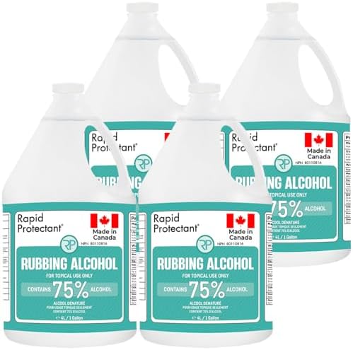 75% Isopropyl Alcohol 4L - Made in Canada - 4 x 4L USP Grade Isopropyl Rubbing Alcohol - Isopropyl Alcohol 75% Percent - 75% Alcohol Bulk Bottles (4 x 4 L)