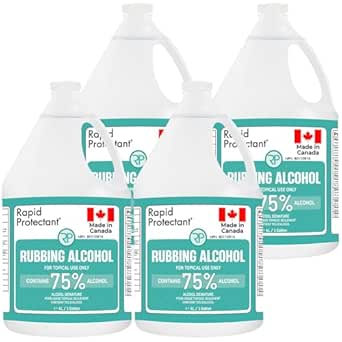 75% Isopropyl Alcohol 4L - Made in Canada - 4 x 4L USP Grade Isopropyl Rubbing Alcohol - Isopropyl Alcohol 75% Percent - 75% Alcohol Bulk Bottles (4 x 4 L)