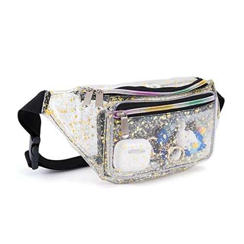 RUACAT Festival Rave 80S 90S Holographic Dreamy Yellow Green Clear Fanny Pack for Women Girls