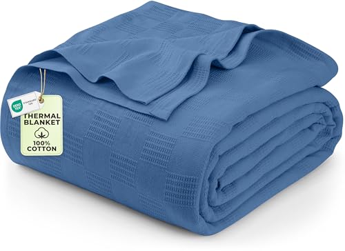 Utopia Bedding 100% Cotton Thermal Blanket Wedgewood Queen Size Soft, Lightweight, Breathable, Cozy Spring and Summer Blankets for Bed, Home Room Decor Gifts for Women and Men (90x90 Inches)