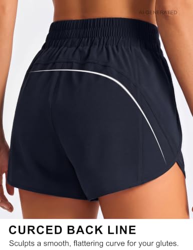 Image of BMJL Women's Athletic Shorts Running Workout Shorts Gym High Waisted Summer Short with Waistband Pocket | built-in liner,thick elastic waistband,split side,comfy fabric,zipper pocket,longer back,workout,athletic,curved back line