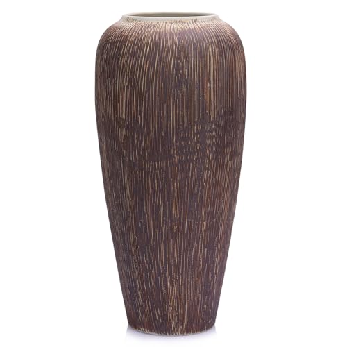 Vase Céramique Rustique de 34 cm, Grand Vase en Terre Cuite pour Décoration de Ferme, Vases en Poterie pour Table, Entrée, Étagère, Manteau de Cheminée, Salon, Cuisine, Décor de Cheminée