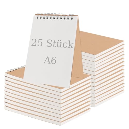 FAAING 25 Unidades de Cuaderno de Bocetos A6 con Espiral, 60 Hojas, 120 Páginas, Pequeños Blocs de Dibujo A6 en Blanco
