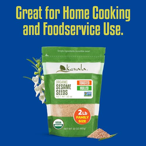 Kevala Organic Toasted Sesame (Hulled) - Gluten Free, Roasted Seeds for Tahini, Kosher, Non GMO Project Verified, Vegan Seasoning, 32 oz, 2 lb
