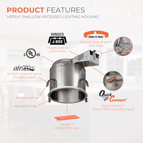 HALO H27 6” Shallow Recessed Lighting Housing for Residential & Commercial Remodel w/Socket Base, IC Rated, AIR-TITE - H27RICAT - image 3