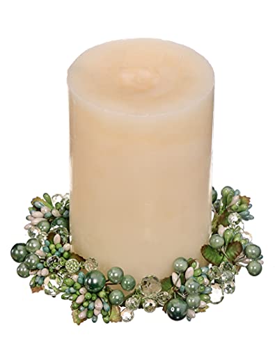Reg, 6 Inch Spring And Summer Crystal And Pearlized Berry Candle Ring, Holds 3.75 Inch Pillar Candle - Green, Light Blue, Pearlized Sage Green #TOP15