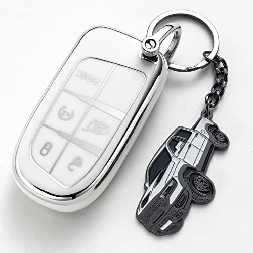Image of Car Keychain for Dodge RAM 2023 2022 1500 TRX Key Chain Fob Cover Cool Mods Accessories 2 inchx1.3 inch White