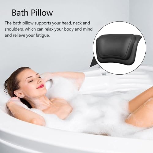 Koelaa Badewannenkissen Wasserdicht mit Saugnäpfen, Ergonomisches Badekissen für Badewanne, Kopf- Nacken- und Rückenstütze, Rutschfestes Wannenkissen für Entspanntes Home-Spa - Schwarz