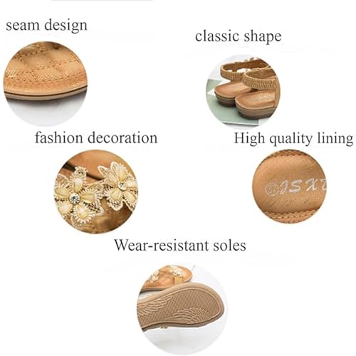 Ladies Flower Accessory Round Toe Thong Flat Beach Sandals, Comfy Soft Sole Slippers, Open Toe Sandal with Arch Support, for Girlfriends and Mother4