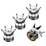 TNAIYH Bling Crown Car Tire Valve Stem Caps, 4PCS Crystal Rhinestone Dustproof Wheel Valve Covers for Women Girls, Diamond Attractive Air Stem Caps, Universal Automotive Accessories (Black/Silver)