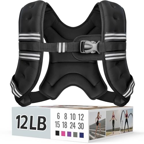 Image of Zeerun Weighted Vest, 6lb /8lb /10lb /12lb /15lb /18lb /20lb /24lb /30lb for Men Women, Reflective Stripe Adjustable Buckle, Comfortable Durable Rucking Vest for Walking Running Strength Training