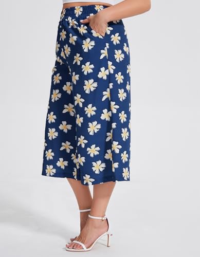 sissycos Capri Pants for Women Loose High Waisted Wide Leg Palazzo Culottes Floral Printed Lounge Gaucho Capris with Pockets2