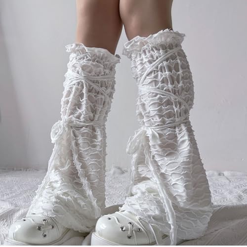 Summers Pleated Mesh Leg Sleeves Ballet Styles Leg Warmers Bows Lace Up Long Leg Socks Fashion Leg Sleeve Streetwear2