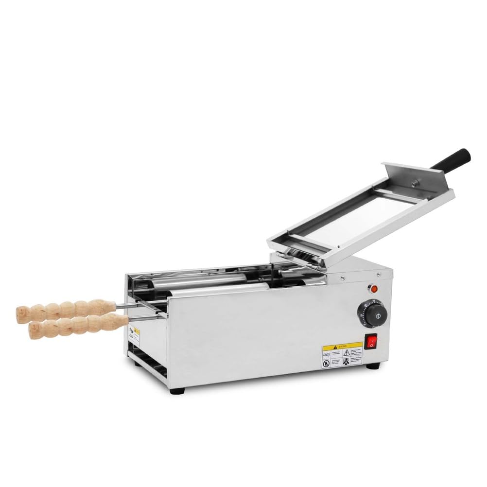 TYQMYSM Electric Spiral Bread Stick Baking Machine, Stainless Steel Countertop Donut Roller Oven with Wooden Handle Spindle for Bakery Café Snack Food Production