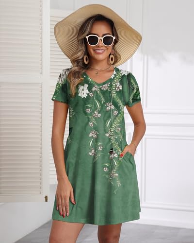 Image of COSSEN Women's Casual T Shirt Dress V-Neck Short Sleeves Swing Dresses Birthday Party Summer Travel Beach with Pocket