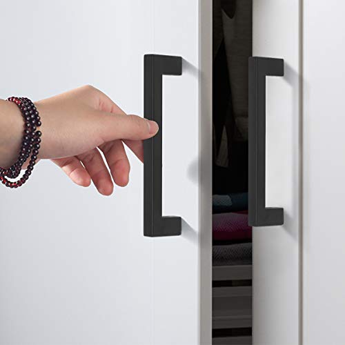 Knobwell 10 Pack 4 Inch Stainless Steel Cabinet Pulls Kitchen Cabinet Handle, Matte Black Kitchen Cupboard Handles Hole Distance 4", Overall Length 4-1/2", Width 1/2" #TOP1