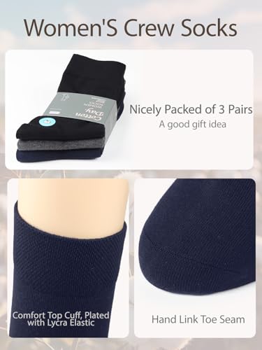 Image of COTTON DAY Women's Soft Combed Cotton Socks Seamless Toe Black White Navy