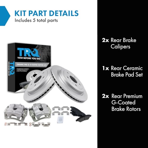 Image of TRQ Rear Brake Pad and Rotor Set Ceramic Vented Coated Rotors Calipers