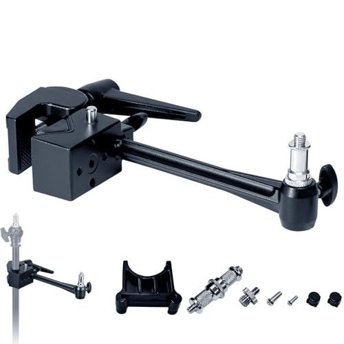 Jorixxy Super Clamp 6 Inch Extension Arm for Round Pipe Flat Surface,for Photography Studio Camera and Video Lighting Mounting,Multi-Function Studio Clip Mount (1 x Super Clamp & 1 x Extension Arm)