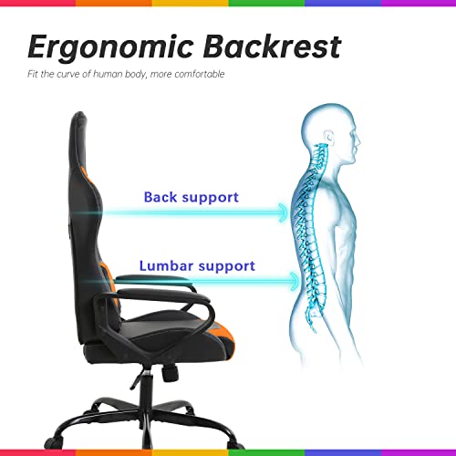 Gaming Chair High Back Office Chair Racing Computer Chair Task Pu Desk Chair Ergonomic Swivel Rolling Chair With Lumbar Support For Adults (Orange, D19) #TOP2