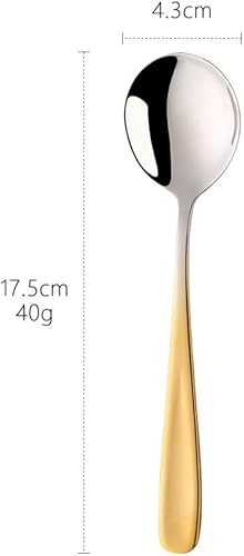 Miniatura 2 de Buyer Star Juego de cucharas de caldo, cucharas de sopa redondas de 7 pulgadas, cucharas de cena de mesa con acabado de acero inoxidable (dorado