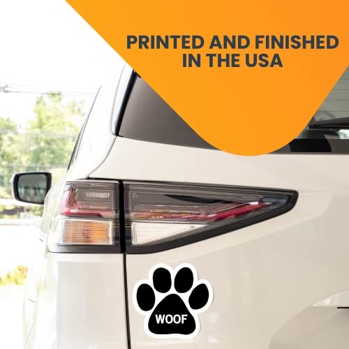 Image of Woof Pawprint Car Magnet 5 Inch, Dog Lover Gift | Heavy duty magnetic decal for car, truck, SUV or fridge, full color UV printed