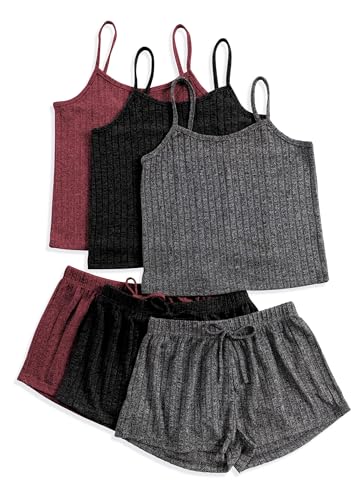 Notktgh 3 Sets for Women Ribbed Pajamas Set Crop Top