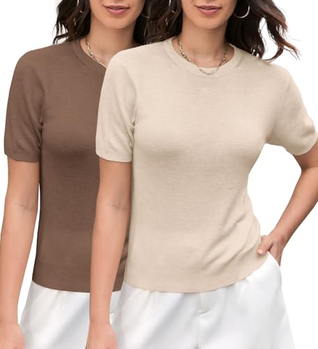 DAIMIDY Women's Short Sleeve Crew Neck Sweaters Lightweight Summer Sweater Casual Knit Pullover Tops