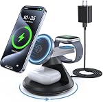 3 in 1 Wireless Charger for Apple MagSafe Compatible, 15W Magnetic Wireless Charger Stand, 360° Rotating Dock, Wireless Charging Station for iPhone 17 16 15 14 13 12 Series for iWatch for AirPods