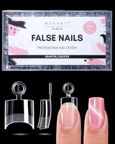 Makartt Short Square Nail Tips: 504 PCS Half Cover Pre-shaped Acrylic Nail Tips Half Matte 15 Sizes False Nails - Easy-to-go Nail Extensions Manicure Supplies Salon DIY at Home