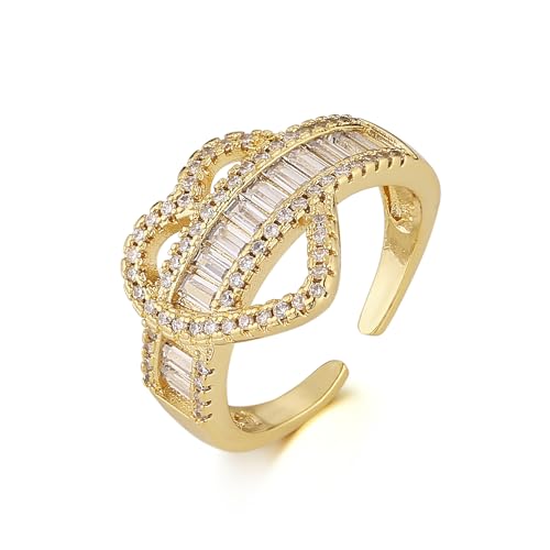 HZMAN Love Heart Ring for Women 14K Gold Plated Cubic Zirconia Crystal Rings Open Adjustable Wedding Promise Ring Jewelry Gift