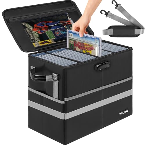 WELIDAY Graded Comic Storage Case Fits 30 CGC Comics Fireproof & Moistureproof Comic Book Box Stackable Comic Organizer Bin with Lock and 3 Internal Dividers